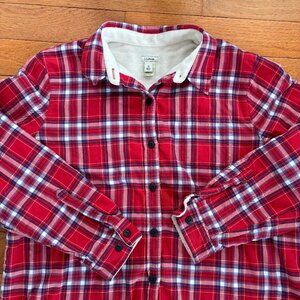 L.L. Bean Sweater Fleece Lined Plaid Flannel Shacket Womens XL Red Cabin Outdoor